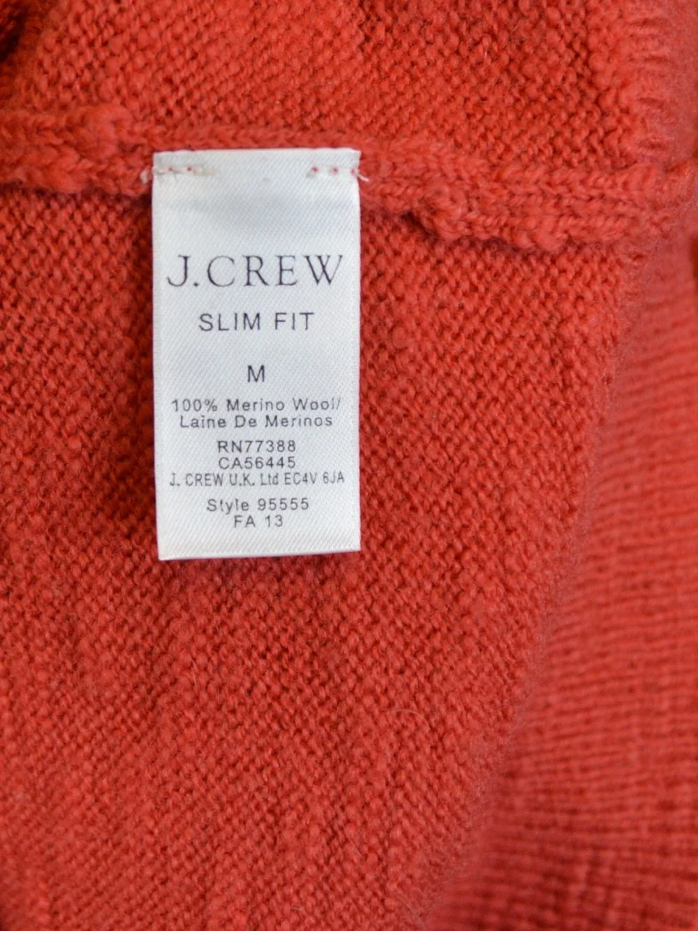 J.Crew Slim Merino Wool V-Neck Sweater Elbow Patches Terracotta Orange Size M